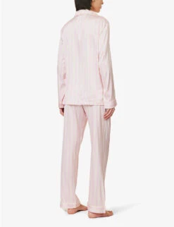 Satin Relaxed-fit Stretch-woven Pyjama Set -Sweaty Betty Store R04125629 PINKSTRIPE ALT03