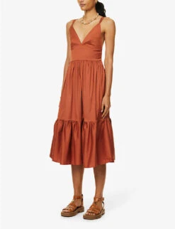 Max Mara Aquila Tiered-trim Stretch-cotton Blend Midi Dress 9 Max Mara Aquila Tiered-trim Stretch-cotton Blend Midi Dress -Sweaty Betty Store R04127755 RUST ALT02