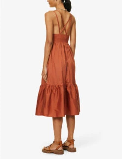 Max Mara Aquila Tiered-trim Stretch-cotton Blend Midi Dress 10 Max Mara Aquila Tiered-trim Stretch-cotton Blend Midi Dress -Sweaty Betty Store R04127755 RUST ALT03