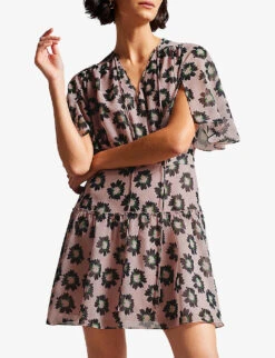 Ted Baker Lucieey Floral-print Tiered Fit-and-flare Woven Mini Dress -Sweaty Betty Store R04128537 PINK ALT02