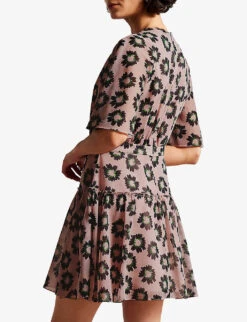 Ted Baker Lucieey Floral-print Tiered Fit-and-flare Woven Mini Dress -Sweaty Betty Store R04128537 PINK ALT03
