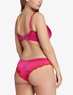 AGENT PROVOCATEUR Molly Lace-trim Stretch-silk Plunge Bra -Sweaty Betty Store R04129123 PINK ALT03