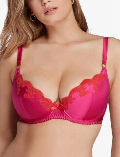 AGENT PROVOCATEUR Molly Lace-trim Stretch-silk Plunge Bra -Sweaty Betty Store R04129123 PINK ALT04