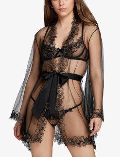 AGENT PROVOCATEUR Lindie Floral Trim Mesh Dressing Gown 8 AGENT PROVOCATEUR Lindie Floral Trim Mesh Dressing Gown -Sweaty Betty Store R04129127 BLACK ALT02