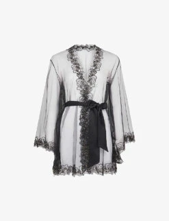 AGENT PROVOCATEUR Lindie Floral Trim Mesh Dressing Gown
