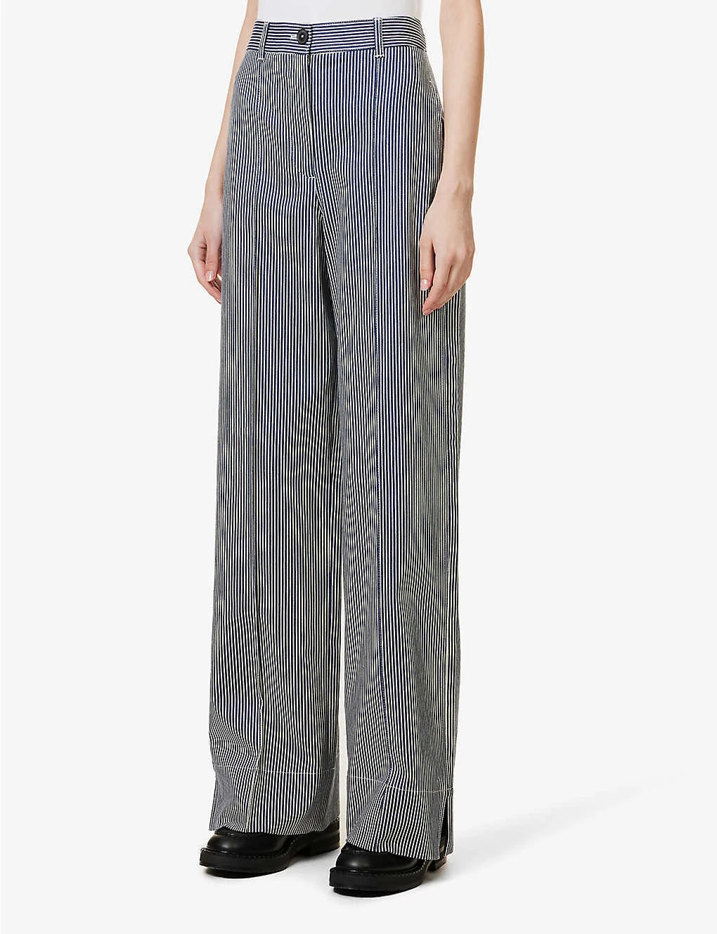 ME AND EM Stripe Wide-leg High-rise Stretch-cotton Trousers 5 ME AND EM Stripe Wide-leg High-rise Stretch-cotton Trousers - Image 3