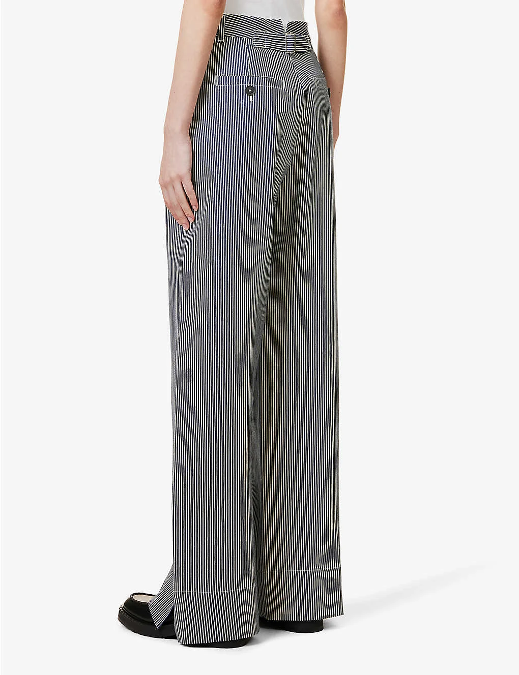 ME AND EM Stripe Wide-leg High-rise Stretch-cotton Trousers 6 ME AND EM Stripe Wide-leg High-rise Stretch-cotton Trousers - Image 4