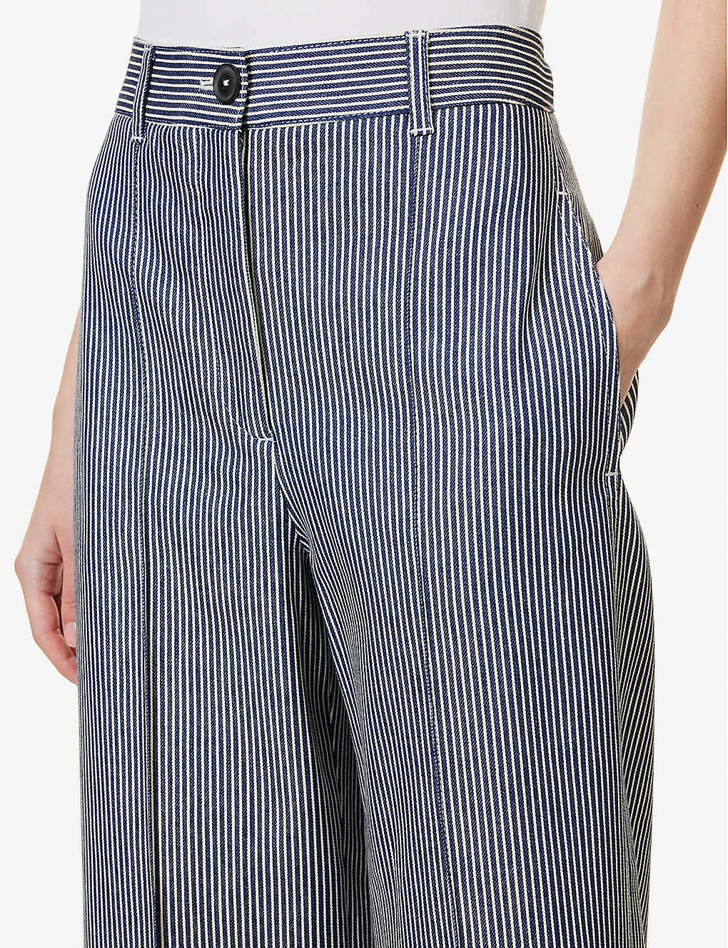 ME AND EM Stripe Wide-leg High-rise Stretch-cotton Trousers 8 ME AND EM Stripe Wide-leg High-rise Stretch-cotton Trousers - Image 6