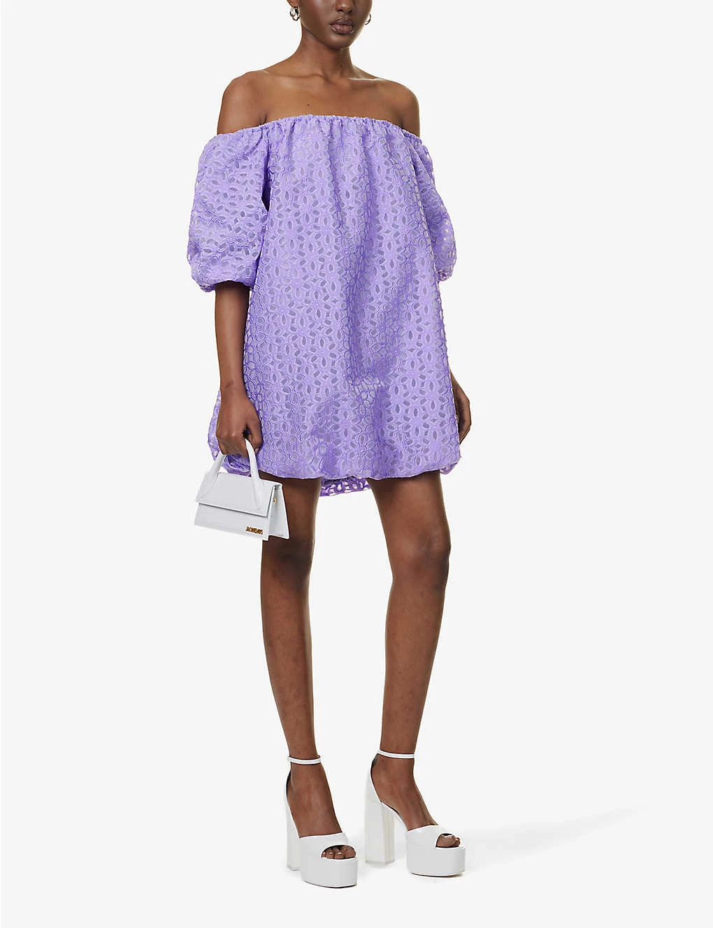 Floral-embroidered Puffed-hem Woven Mini Dress 4 Floral-embroidered Puffed-hem Woven Mini Dress - Image 2