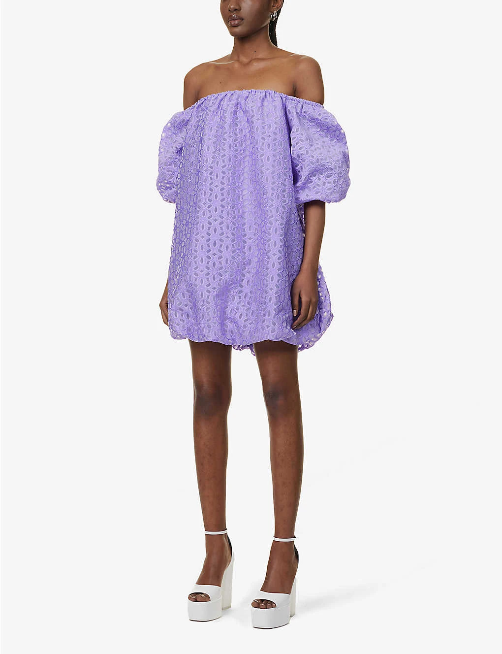 Floral-embroidered Puffed-hem Woven Mini Dress 5 Floral-embroidered Puffed-hem Woven Mini Dress - Image 3