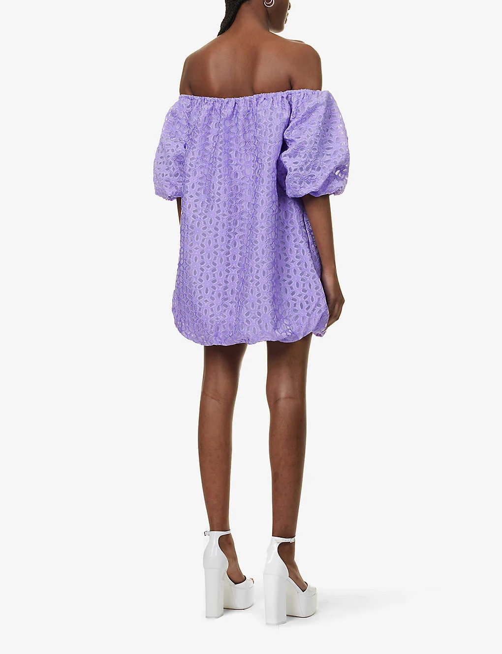 Floral-embroidered Puffed-hem Woven Mini Dress 6 Floral-embroidered Puffed-hem Woven Mini Dress - Image 4