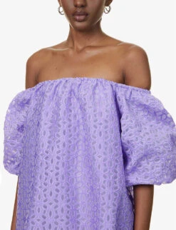 Floral-embroidered Puffed-hem Woven Mini Dress 13 Floral-embroidered Puffed-hem Woven Mini Dress -Sweaty Betty Store R04132261 LILAC ALT05