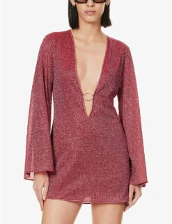 OSEREE Lumière Mesh Relaxed-fit Metallic-woven Kaftan -Sweaty Betty Store R04132777 RASPBERRY ALT02