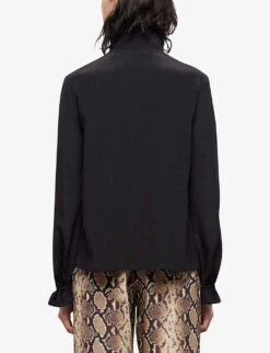 THE KOOPLES Plunging Tied V-neck Silk Top -Sweaty Betty Store R04133979 BLA01 ALT03