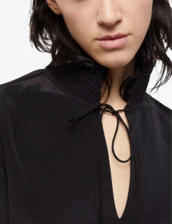 THE KOOPLES Plunging Tied V-neck Silk Top -Sweaty Betty Store R04133979 BLA01 ALT04