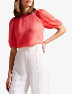 Ted Baker Natelie Boxy Woven Top -Sweaty Betty Store R04134632 CORAL ALT02