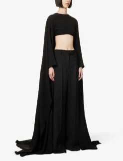 Valentino Cape-overlay Cropped Silk Top -Sweaty Betty Store R04135615 NERO ALT02