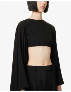 Valentino Cape-overlay Cropped Silk Top -Sweaty Betty Store R04135615 NERO ALT04