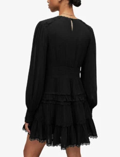 AllSaints Zora Ruffled Woven Mini Dress 10 AllSaints Zora Ruffled Woven Mini Dress -Sweaty Betty Store R04136396 BLACK ALT03