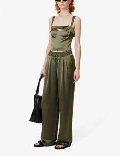 Paige Kalei Cut-out Cropped Satin Top 8 Paige Kalei Cut-out Cropped Satin Top -Sweaty Betty Store R04136649 ARMY ALT01