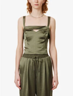 Paige Kalei Cut-out Cropped Satin Top 9 Paige Kalei Cut-out Cropped Satin Top -Sweaty Betty Store R04136649 ARMY ALT02