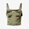Paige Kalei Cut-out Cropped Satin Top 2 Paige Kalei Cut-out Cropped Satin Top -Sweaty Betty Store R04136649 ARMY M