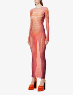 Jean Paul Gaultier Abstract-print Slim-fit Woven Maxi Dress 9 Jean Paul Gaultier Abstract-print Slim-fit Woven Maxi Dress -Sweaty Betty Store R04137649 REDORANGE ALT02