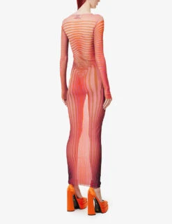 Jean Paul Gaultier Abstract-print Slim-fit Woven Maxi Dress 10 Jean Paul Gaultier Abstract-print Slim-fit Woven Maxi Dress -Sweaty Betty Store R04137649 REDORANGE ALT03