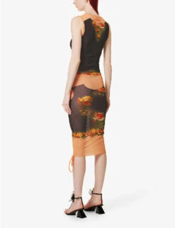 Jean Paul Gaultier Floral-print Slim-fit Woven Midi Dress -Sweaty Betty Store R04137654 BEIGEBLACK ALT03