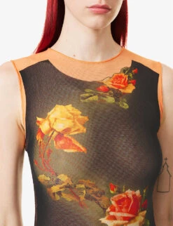 Jean Paul Gaultier Floral-print Slim-fit Woven Midi Dress -Sweaty Betty Store R04137654 BEIGEBLACK ALT04