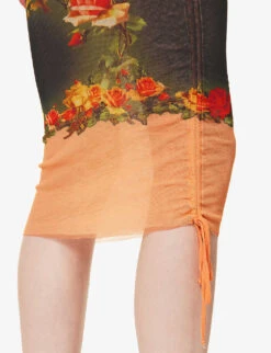 Jean Paul Gaultier Floral-print Slim-fit Woven Midi Dress -Sweaty Betty Store R04137654 BEIGEBLACK ALT05