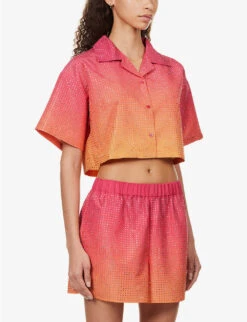 SELF PORTRAIT Crystal-embellished Short-sleeved Shell Shirt 9 SELF PORTRAIT Crystal-embellished Short-sleeved Shell Shirt -Sweaty Betty Store R04137712 PINK ALT02