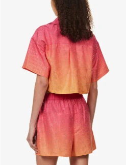 SELF PORTRAIT Crystal-embellished Short-sleeved Shell Shirt 10 SELF PORTRAIT Crystal-embellished Short-sleeved Shell Shirt -Sweaty Betty Store R04137712 PINK ALT03