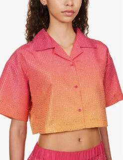 SELF PORTRAIT Crystal-embellished Short-sleeved Shell Shirt 11 SELF PORTRAIT Crystal-embellished Short-sleeved Shell Shirt -Sweaty Betty Store R04137712 PINK ALT04