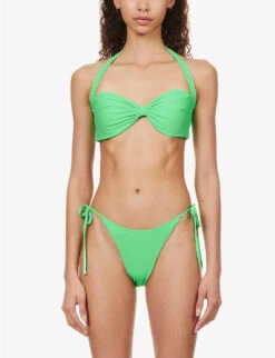 SELF PORTRAIT Bow-embellished Halterneck Bikini Top -Sweaty Betty Store R04137713 GREEN ALT02
