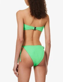 SELF PORTRAIT Bow-embellished Halterneck Bikini Top -Sweaty Betty Store R04137713 GREEN ALT03