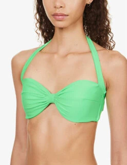 SELF PORTRAIT Bow-embellished Halterneck Bikini Top -Sweaty Betty Store R04137713 GREEN ALT04