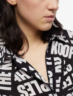 THE KOOPLES Tape Logo-motif Silk Shirt -Sweaty Betty Store R04137809 BLA28 ALT04