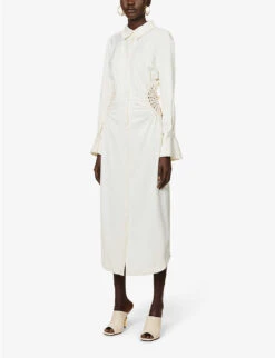 Rhoda Crochet-panel Satin Midi Dress -Sweaty Betty Store R04140666 NATURAL ALT02