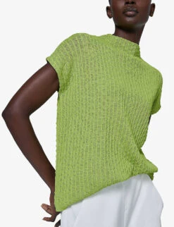 Bubble-stitch High-neck Relaxed-fit Knitted Top 9 Bubble-stitch High-neck Relaxed-fit Knitted Top -Sweaty Betty Store R04141937 ACIDGREEN ALT02