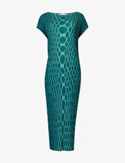 Graphic-print Plissé Woven Midi Dress