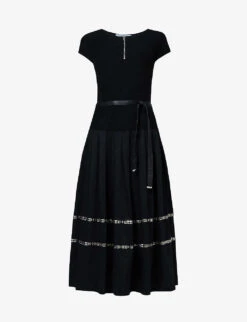 Belted Half-zip Woven Midi Dress