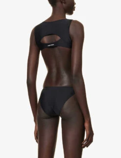 Marine Serre Logo-embroidered Scoop-neck Stretch-recycled Polyamide Swimsuit -Sweaty Betty Store R04142122 BLACK ALT03