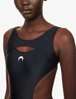 Marine Serre Logo-embroidered Scoop-neck Stretch-recycled Polyamide Swimsuit -Sweaty Betty Store R04142122 BLACK ALT04