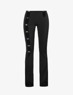 Healing Cutout-panel Low-rise Flared-leg Stretch-woven Trousers