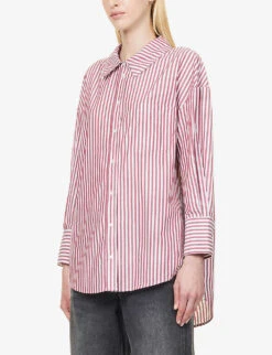 ANINE BING Mika Striped Relaxed-fit Cotton Shirt -Sweaty Betty Store R04146372 REDANDWHITESTRIPE ALT02