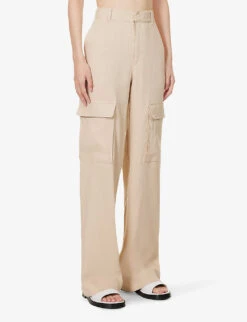 FRAME Flap-pocket Straight-leg Mid-rise Organic Linen-blend Trousers -Sweaty Betty Store R04146424 SAND ALT02
