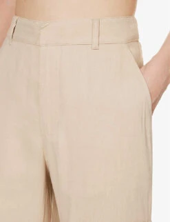 FRAME Flap-pocket Straight-leg Mid-rise Organic Linen-blend Trousers -Sweaty Betty Store R04146424 SAND ALT04