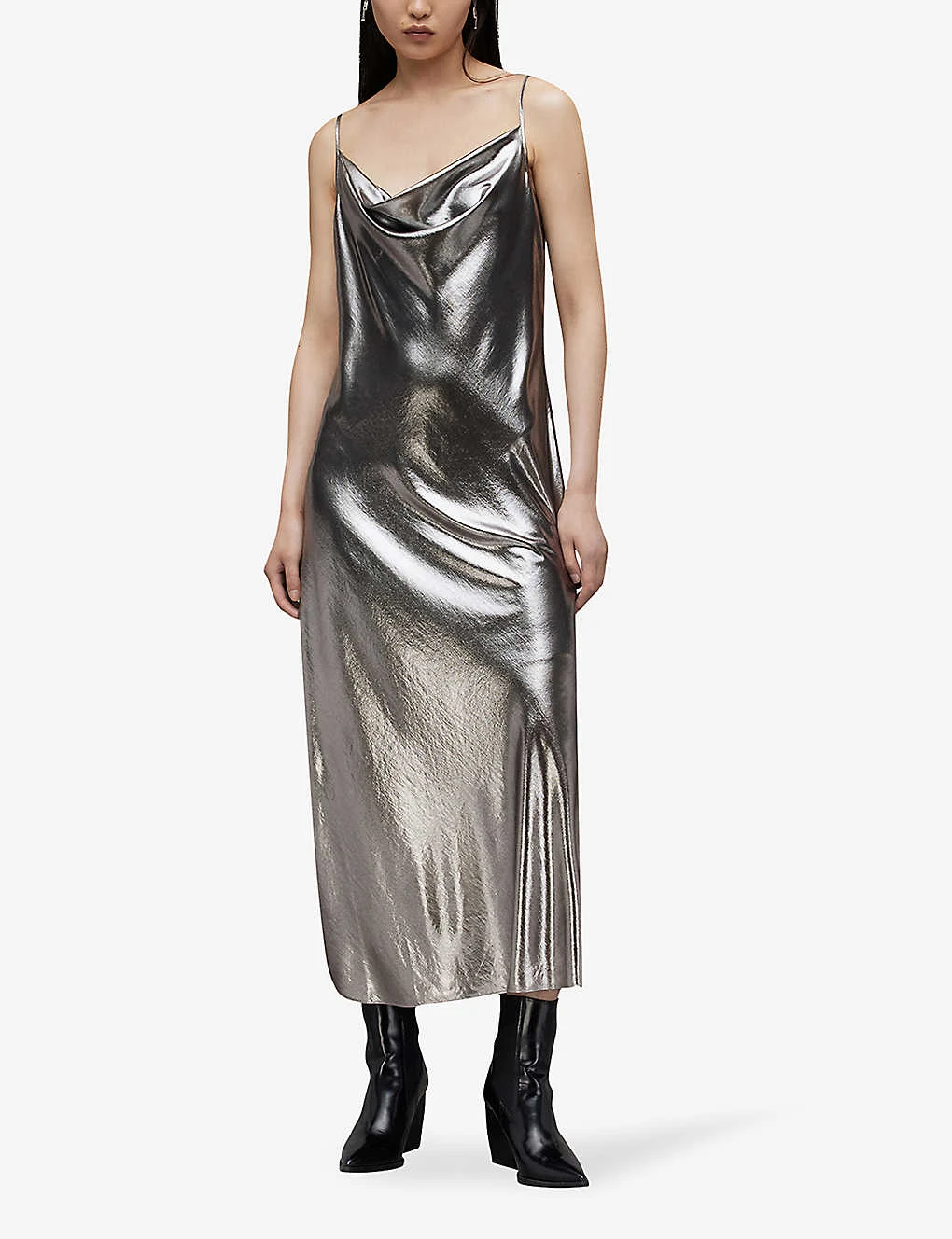 AllSaints Hadley Metallic Recycled-polyester Midi Slip Dress 4 AllSaints Hadley Metallic Recycled-polyester Midi Slip Dress - Image 2