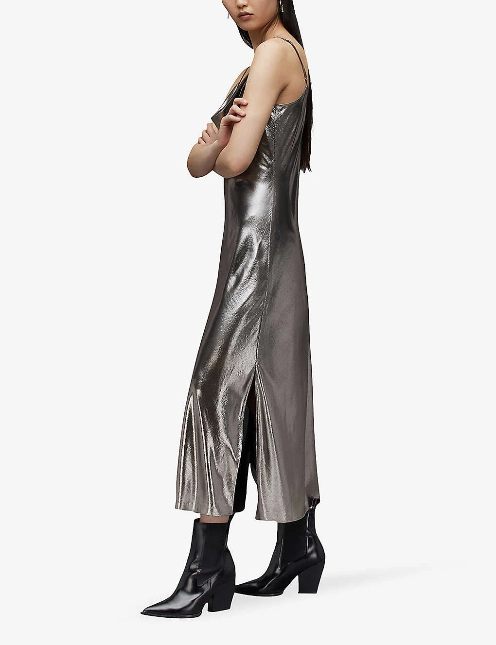 AllSaints Hadley Metallic Recycled-polyester Midi Slip Dress 5 AllSaints Hadley Metallic Recycled-polyester Midi Slip Dress - Image 3